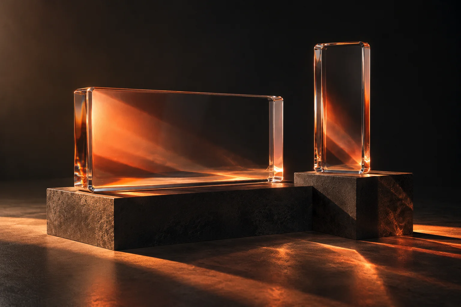 Architectural glass forms inspired by desktop and mobile screens